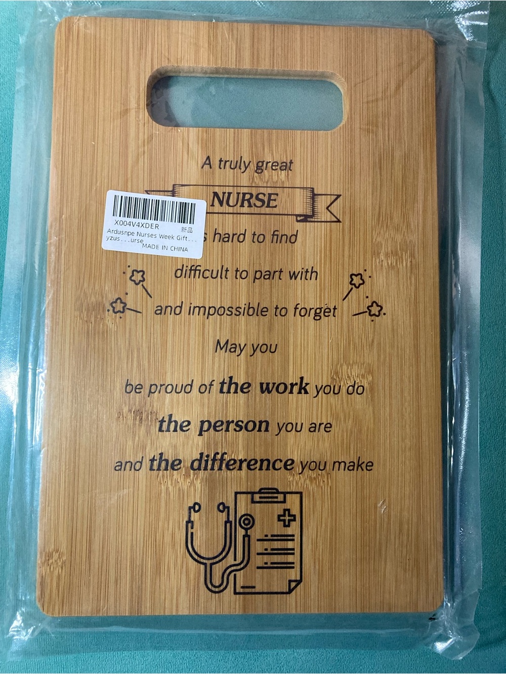 Source Unknown Bamboo Nurse Serving/Chopping Board with Black Print
